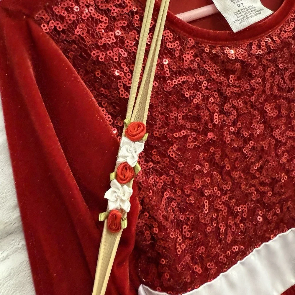 Bonnie Jean Girls Size 7 Christmas Dress Santa Claus Red Sequin White Fur Trim